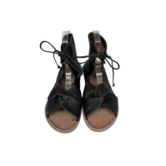 Argila Gladiator Sandals Flats Ankle Soft Leather Black Size 41 Boho Lace Up - Picture 7 of 13